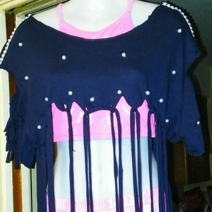 Navy swimsuit Cover Up Detailed in White Pearls